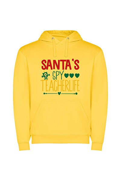 iLovePrints Santa's Sneaky Spymaster Φούτερ με κουκούλα σε χρώμα Κίτρινο