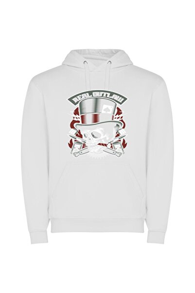 iLovePrints Skull Top Hat Man Φούτερ με κουκούλα σε χρώμα Λευκό