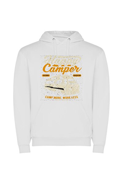 iLovePrints Camp Work, Vintage Style Φούτερ με κουκούλα σε χρώμα Λευκό