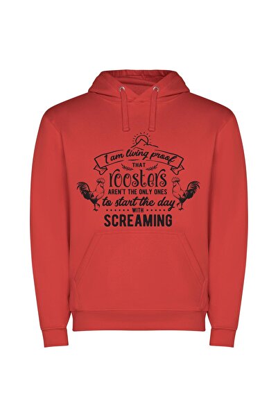 iLovePrints Serenity Over Rooster's Scream Φούτερ με κουκούλα σε χρώμα Κόκκινο