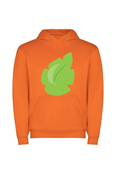 iLovePrints Leafy Green Emblem Φούτερ με κουκούλα σε χρώμα Πορτοκαλί