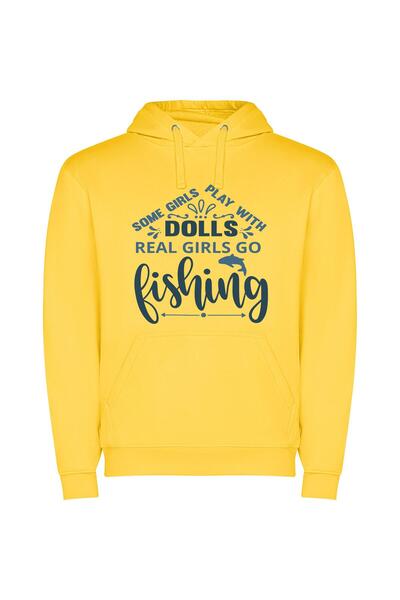 iLovePrints Fishing's Real Girls Adventure Φούτερ με κουκούλα σε χρώμα Κίτρινο