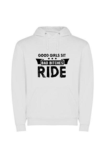 iLovePrints B&W Chic Badass Vibes Φούτερ με κουκούλα σε χρώμα Λευκό