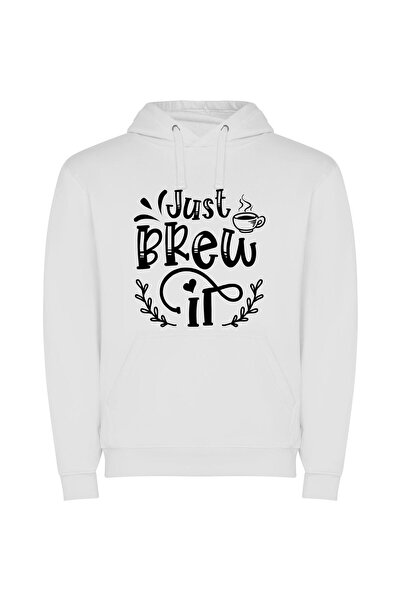 iLovePrints Brew Art: Just Brew It Φούτερ με κουκούλα σε χρώμα Λευκό