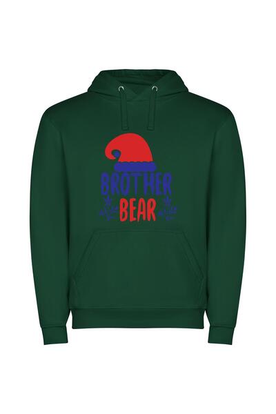 iLovePrints Vibrant Brotherhood: Bear Hat Φούτερ με κουκούλα σε χρώμα Πράσινο