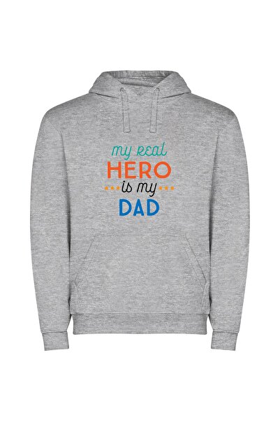iLovePrints Daddy: My Real Hero Φούτερ με κουκούλα σε χρώμα Γκρι