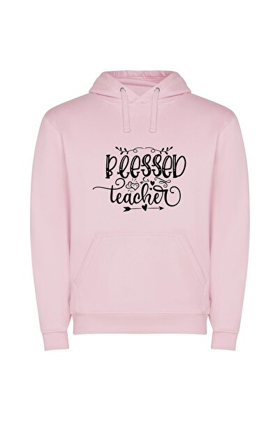 iLovePrints Blessed Teacher's Monochrome Print Φούτερ με κουκούλα σε χρώμα Ροζ