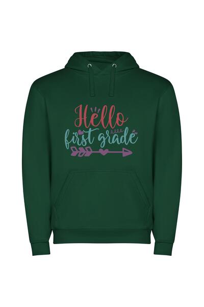 iLovePrints Charming Greetings: First Grade Φούτερ με κουκούλα σε χρώμα Πράσινο