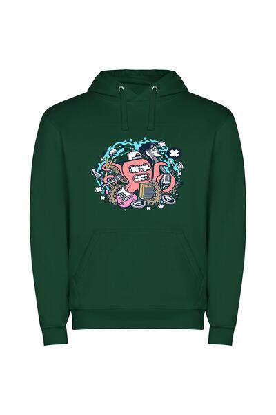 iLovePrints Ink-Clad Octo Escapades Φούτερ με κουκούλα σε χρώμα Πράσινο