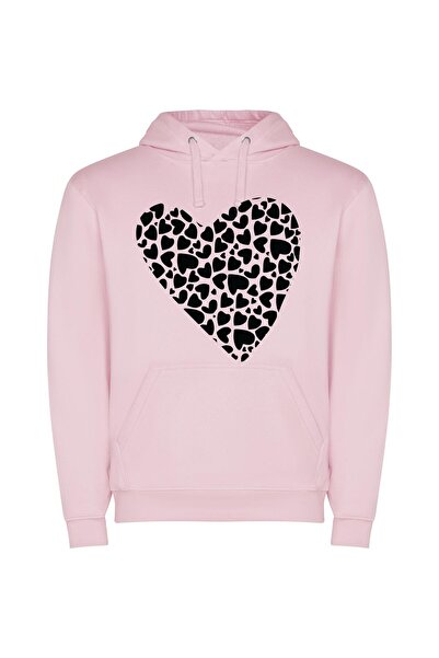 iLovePrints Hearts Unleashed: Black & White Φούτερ με κουκούλα σε χρώμα Ροζ