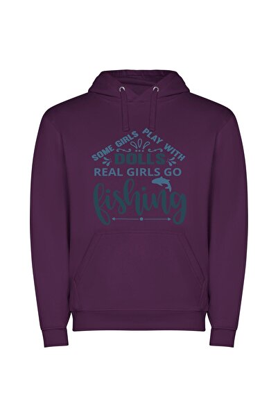 iLovePrints Fishing's Real Girls Adventure Φούτερ με κουκούλα σε χρώμα Μωβ