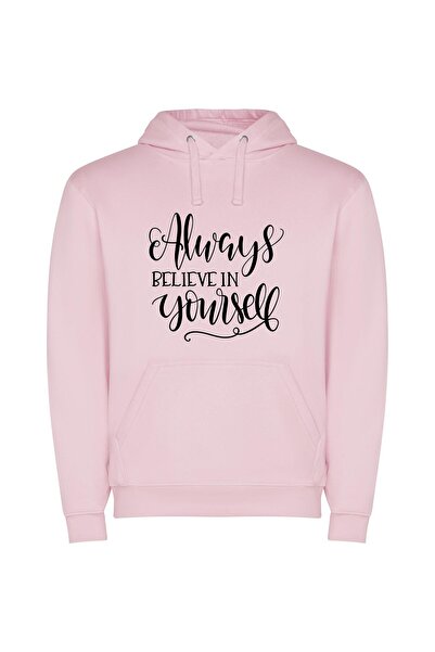 iLovePrints Believe Inspire Artfully Written Φούτερ με κουκούλα σε χρώμα Ροζ