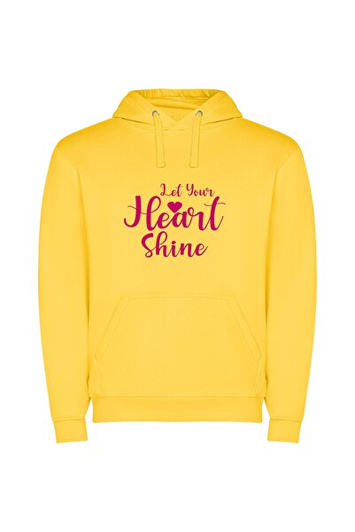 iLovePrints Shimmering Hearts: Radiant Light Φούτερ με κουκούλα σε χρώμα Κίτρινο