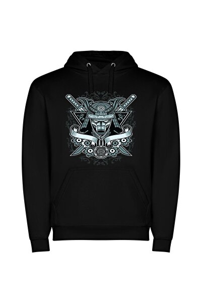 iLovePrints Masked Samurai: Inked Elegance Φούτερ με κουκούλα σε χρώμα Μαύρο