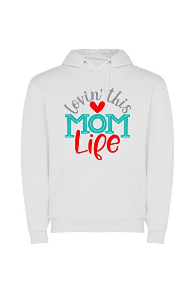 iLovePrints True-Life Mom's Heart Φούτερ με κουκούλα σε χρώμα Λευκό