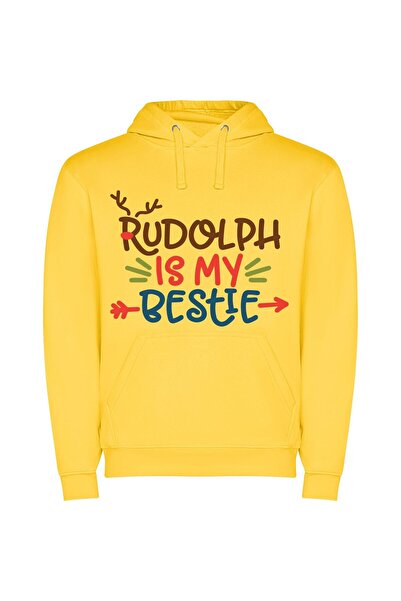 iLovePrints Joyful Rudolph Restie Φούτερ με κουκούλα σε χρώμα Κίτρινο