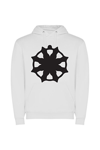 iLovePrints Monochrome Floral Imperialism Φούτερ με κουκούλα σε χρώμα Λευκό