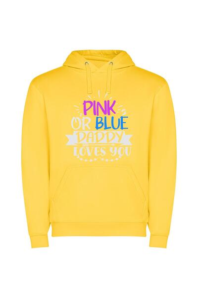 iLovePrints Love in Pink and Blue Φούτερ με κουκούλα σε χρώμα Κίτρινο