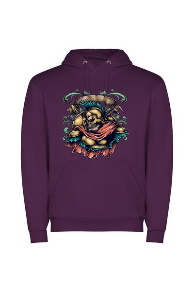 iLovePrints Skull Guardians: Tattoo Masterpiece Φούτερ με κουκούλα σε χρώμα Μωβ