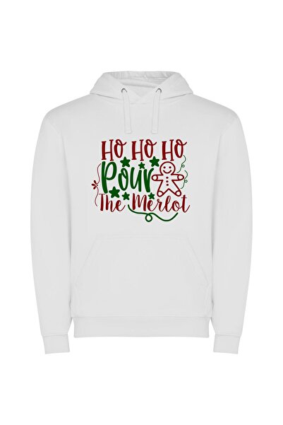 iLovePrints Festive Typography Delight Φούτερ με κουκούλα σε χρώμα Λευκό
