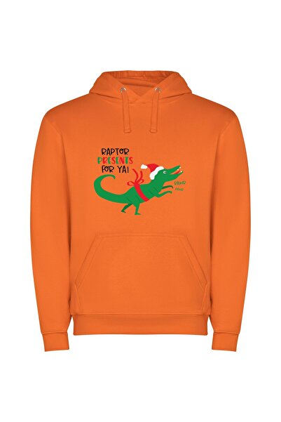 iLovePrints Christmas Gator gives gifts Φούτερ με κουκούλα σε χρώμα Πορτοκαλί