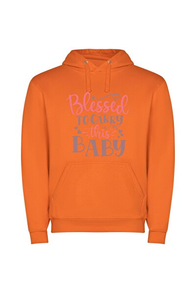 iLovePrints Blessed Baby Print Φούτερ με κουκούλα σε χρώμα Πορτοκαλί