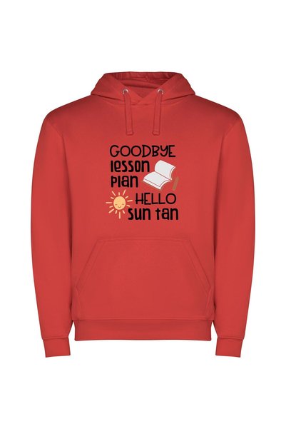 iLovePrints Tanned Lessons, Sunny Greetings Φούτερ με κουκούλα σε χρώμα Κόκκινο