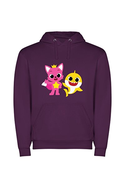 iLovePrints Joyful Cartoon Animal Duo Φούτερ με κουκούλα σε χρώμα Μωβ
