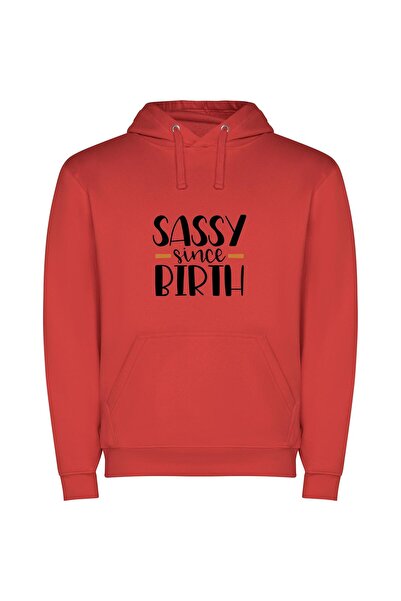 iLovePrints Birthed Sassin' Style Φούτερ με κουκούλα σε χρώμα Κόκκινο