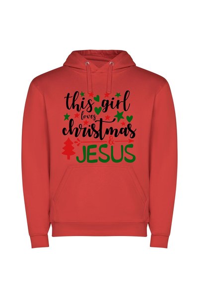 iLovePrints Christmas Devotion: Girl's Love Φούτερ με κουκούλα σε χρώμα Κόκκινο