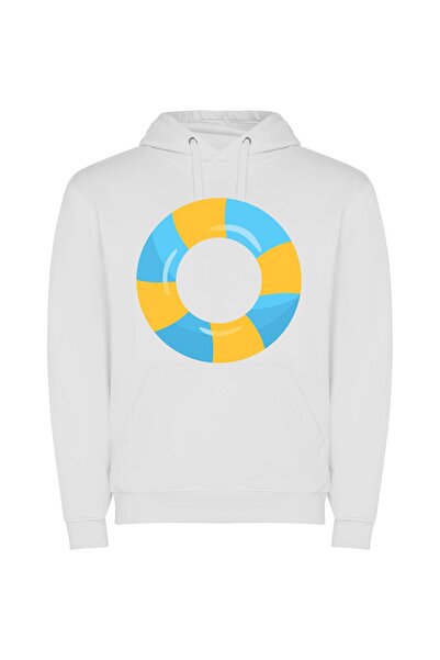 iLovePrints Round Aqua Haven Φούτερ με κουκούλα σε χρώμα Λευκό