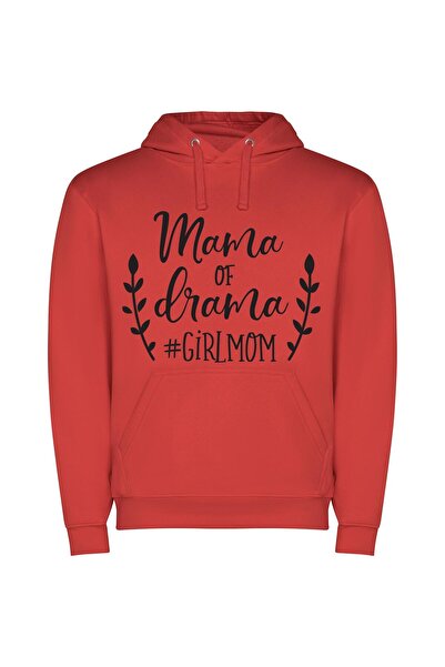 iLovePrints Dramatic Mom: High Drama Φούτερ με κουκούλα σε χρώμα Κόκκινο