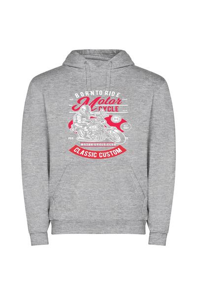 iLovePrints Logo Zoom: Illustrator Motorcycles Φούτερ με κουκούλα σε χρώμα Γκρι