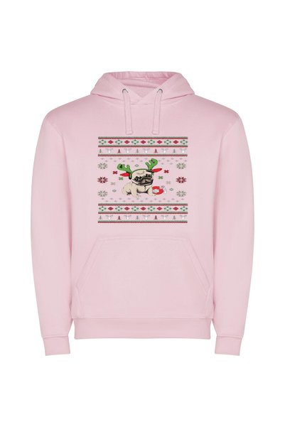 iLovePrints Festive Pug Antics Φούτερ με κουκούλα σε χρώμα Ροζ