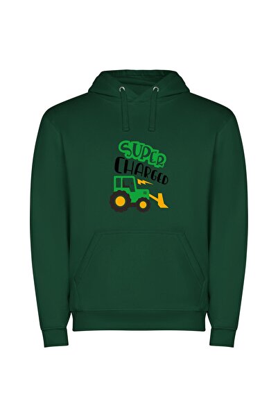 iLovePrints Supercharged Tractor Art Φούτερ με κουκούλα σε χρώμα Πράσινο
