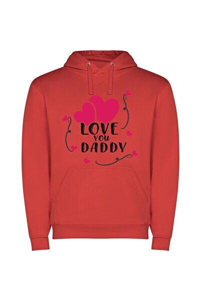 iLovePrints Hearts of Fatherly Love Φούτερ με κουκούλα σε χρώμα Κόκκινο