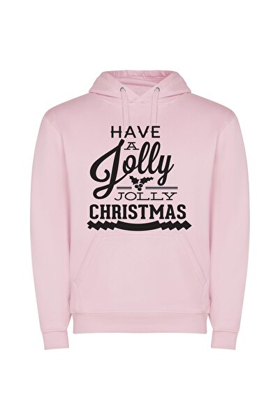 iLovePrints Jolly Holly Christmas Bliss Φούτερ με κουκούλα σε χρώμα Ροζ