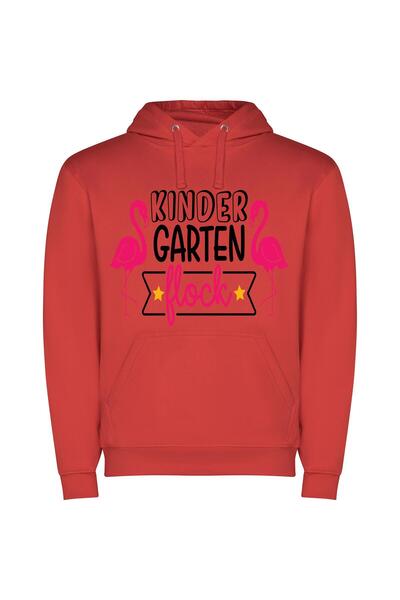 iLovePrints Pink Flamingo's Garden Parade Φούτερ με κουκούλα σε χρώμα Κόκκινο