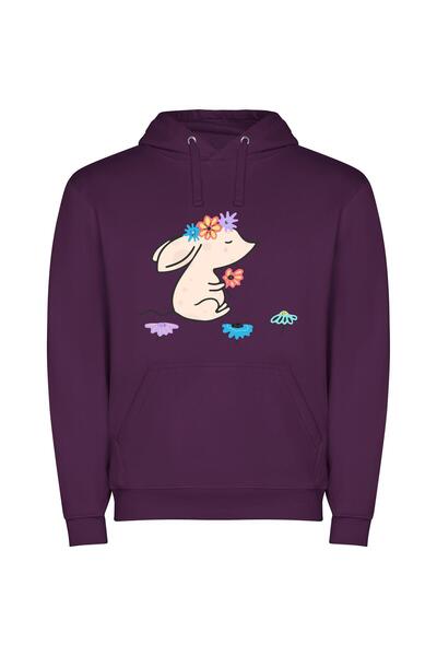 iLovePrints Whimsical Floral Pup Φούτερ με κουκούλα σε χρώμα Μωβ