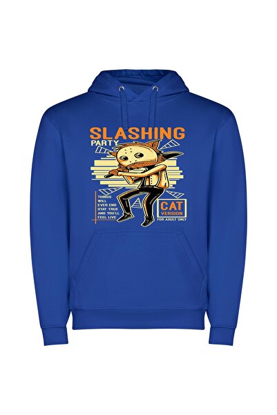 iLovePrints Feline Swing: Pop-Cat Art Φούτερ με κουκούλα σε χρώμα Μπλε