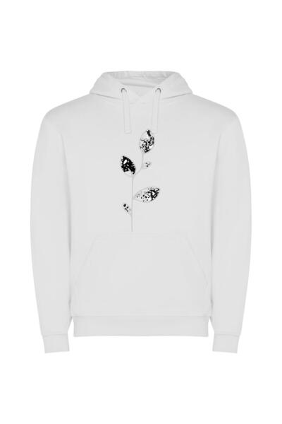 iLovePrints Monochrome Floral Artistry Φούτερ με κουκούλα σε χρώμα Λευκό