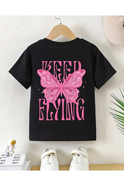 haha Pink Butterfly Back Print T-Shirt for Girls