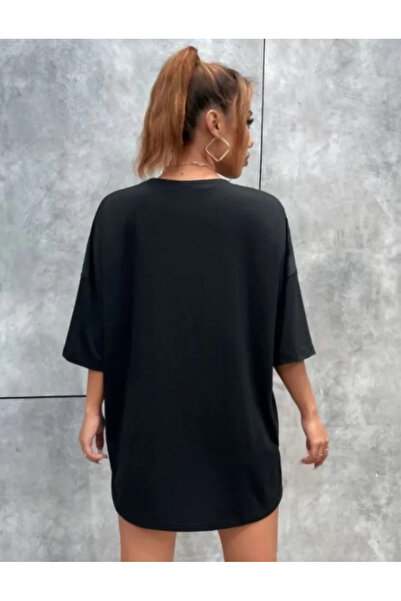 Wear Up Unisex Μπλουζάκι Oversize με Μοτίβο - Μαύρο