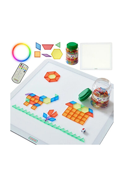 Masterkidz Panou luminos LED pătrat colorat + Blocuri mozaic Montessori 140 buc.