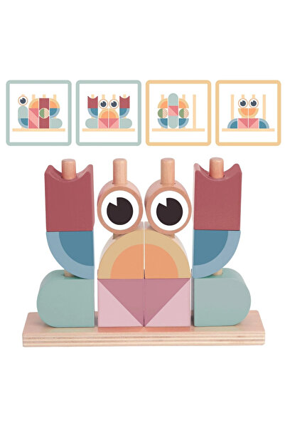 Tooky Toy Puzzle din lemn crab, blocuri de stivuit, pastel