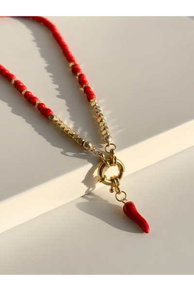 ILSA Red Beads & Pepper (Cornicello) Pendant Necklace