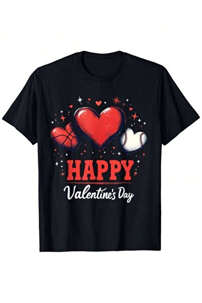 LİNA06 تي شيرت رجالي بأكمام قصيرة مطبوع عليه Happy Valentine's Day على شكل قل...