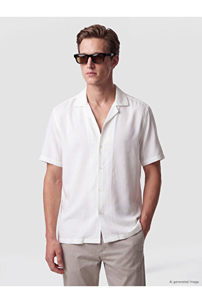LC Waikiki Peak New Season White Resort Collar Men's Textured Shirt