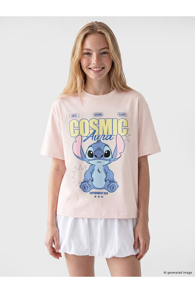 LC Waikiki Pink Stitch Printed Soft Touch Women's T-Shirt
