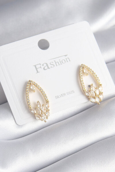 deluxe takı ve giyim Brass Gold Color Zircon Stone Women's Earrings